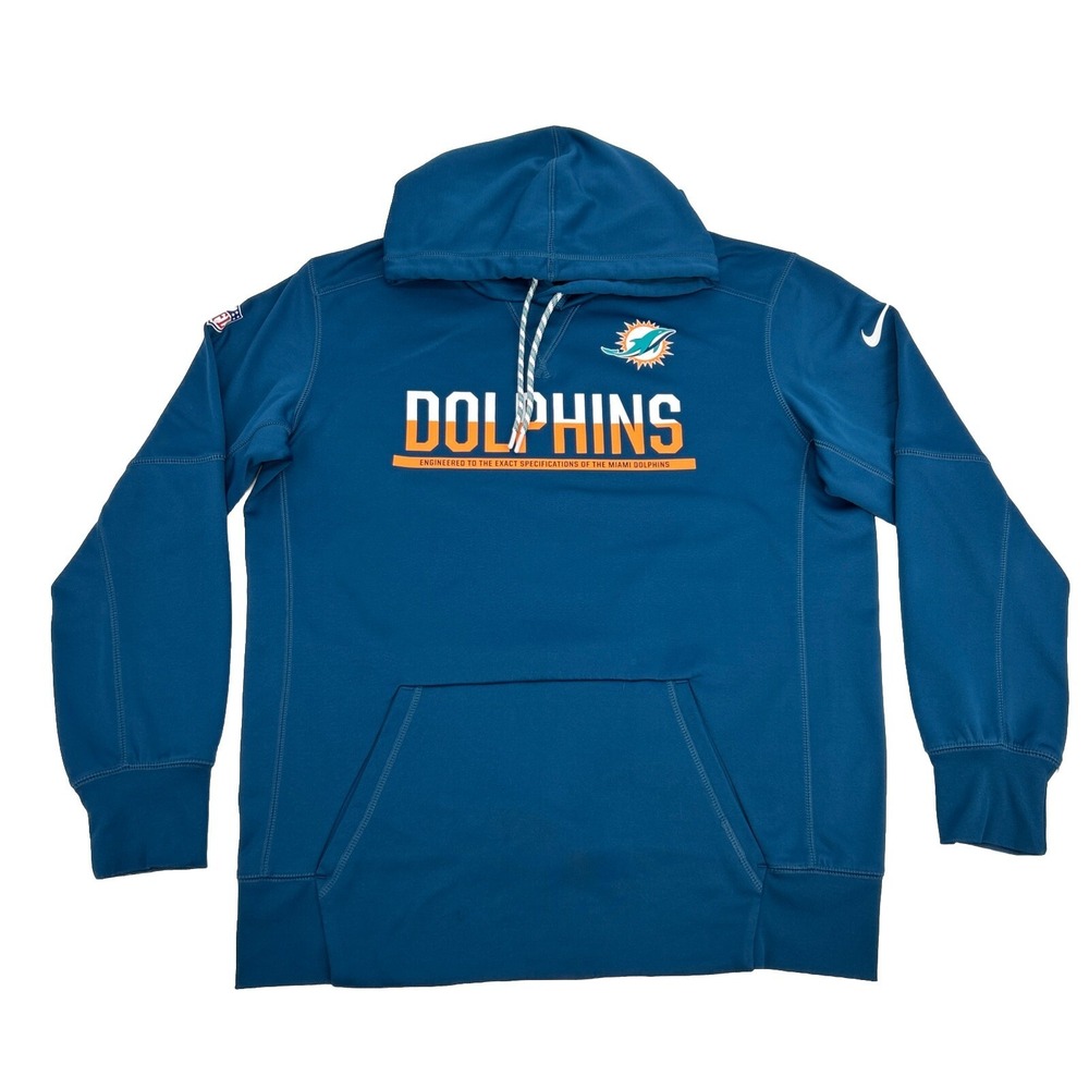 Miami Dolphins Sweatshirt Mens L Marine Blue Nike On Field Therma-Fit Hoodie NFL